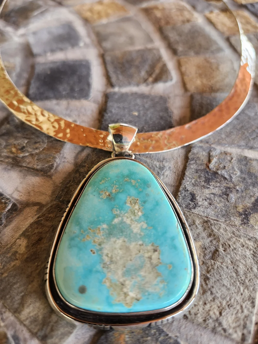 Sterling Silver Navajo SIGNED Huge Turquoise Necklace - Picture 17 of 17